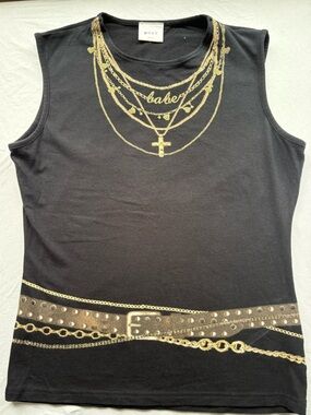 next retro vibtage Black Tank Top with Gold Chain & Cross Print 90s fashion